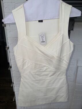 NWT White House Black Market Ecru Sleeveless V Neck Bandage Knit Top